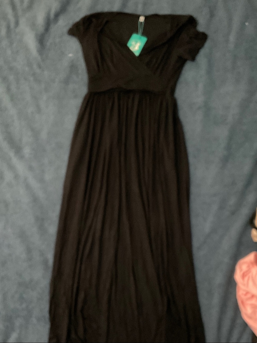 Women's Black V-Neck Maxi Dress with Elastic Waist